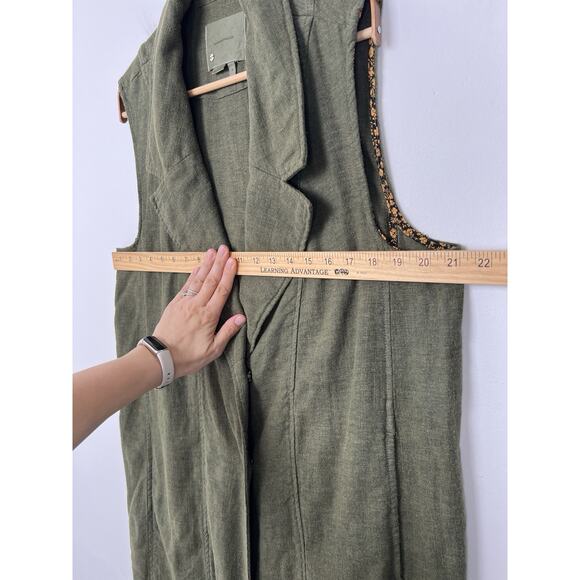 Anthropologie By Anthropologie Long-Line Vest Size Large Petite Moss Green Linen - Picture 8 of 11